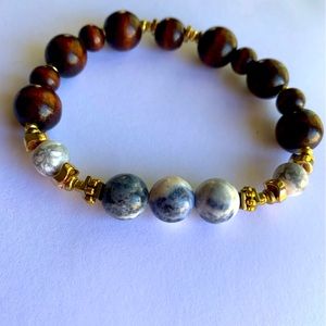 6” handcrafted Sodalite and wood bead bracelet